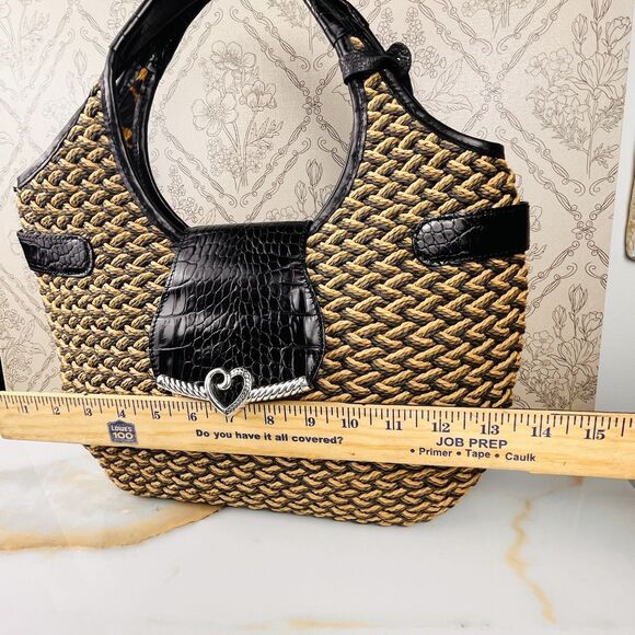 Vintage Brighton Tan & Black  Handbag Croc Woven Leather Leopard Cheetah - Picture 4 of 11